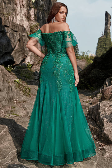 Sirène de l’épaule Robe de soirée vert foncé Plus Taille avec appliques